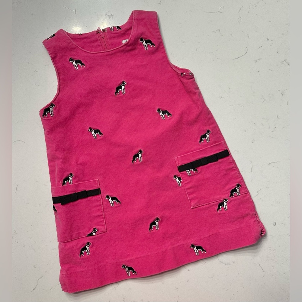 RARE Lilly Pulitzer Pink Corduroy Boston Terrier Print Dress - Size 3